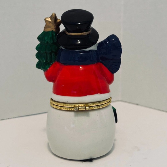 Christmas Snowman Hinged Box w/Tree and Scarf. 4.75" high x 2.5" wide Holiday - Picture 9 of 11